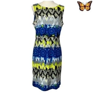 Frank Lyman Womens Geometric Multi Color Fitted Sheath Dress Size 10